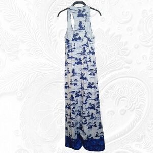 NWOT! Tommy Bahama White Racerback Maxi Dress Blue Island Themed Designs 